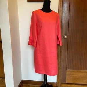 Neiman Marcus 3/4 Sleeve Linen Shift Dress Watermelon